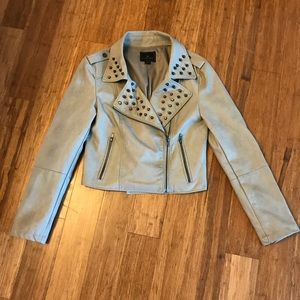 Faux leather studded moto cropped jacket